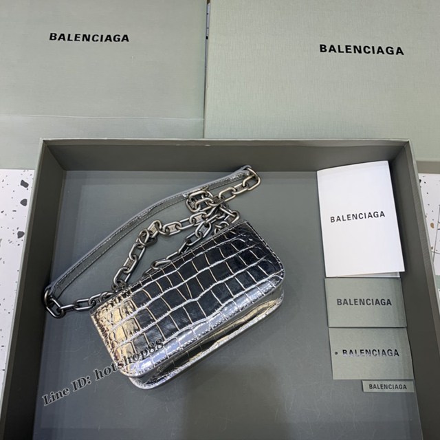 Balenciaga專櫃爆款小號鱷魚銀肩背包 巴黎世家新款Gossip bag斜挎包 fyj1304